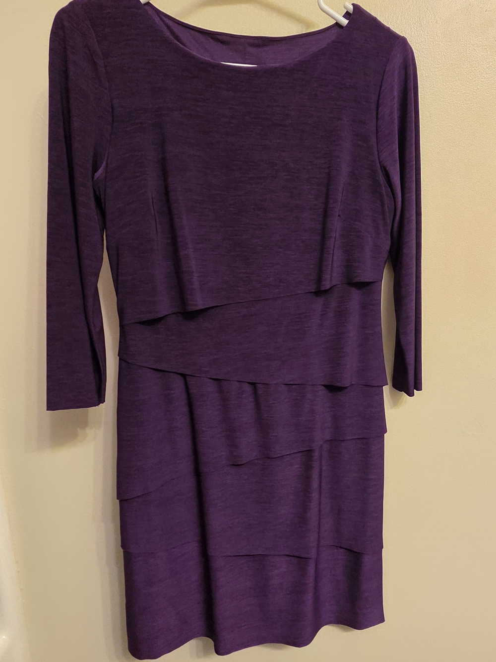 Tahari Arthur S. Levine Purple Tiered Sheath Dress Petite 4P Plum Career Chic